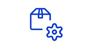 Icon of a taped box with a gearwheel in front

