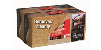Image of 2 boxes bundled together with Scotch® Multipack Tape and the words “Removes Cleanly”

