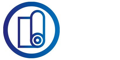Graphic of roll of graphic film within blue circle.
