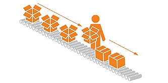 Icon of a worker manually folding box flaps
