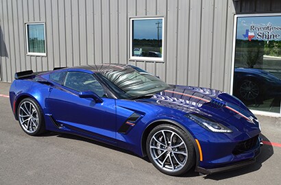blue car covered with 3M paint protection film