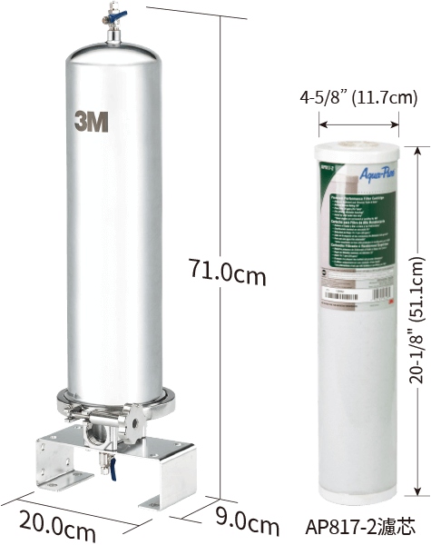 3M™全戶式前置淨水系統SS802產品尺寸圖