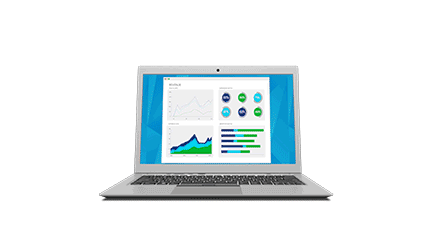 Animated graphic displaying laptop screen with data as privacy filter from 3M is positioned over to block side views from others
