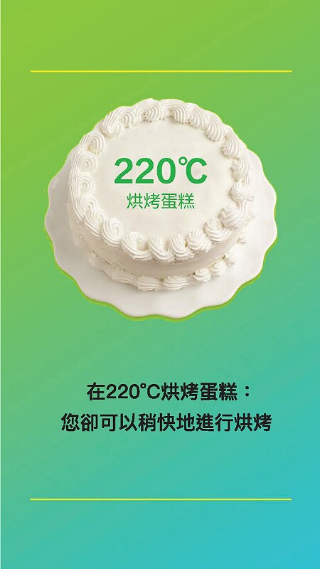在220°C烘烤蛋糕：您卻可以稍快地進行烘烤
