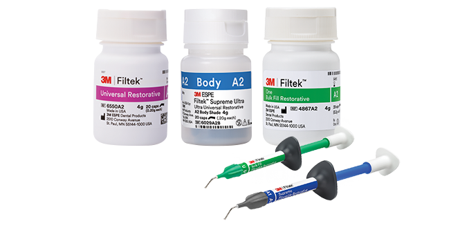 3 bottles and 2 syringes of 3M Filtek Composites
