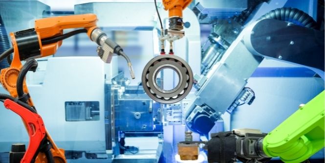 特殊工廠自動化機械的風格化圖像。
