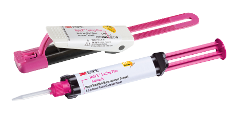 3M RelyX Luting Plus Resin Modified Glass Ionomer Cement syringe and clicker
