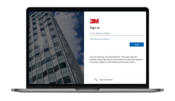 一台在螢幕上顯示 My 3M 應用程式登入畫面的筆記型電腦。
