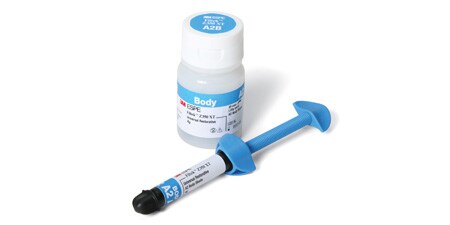 3M™ Filtek™ Supreme Ultra Universal Restorative bottle, tip and syringe
