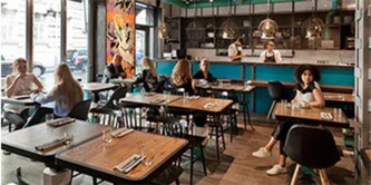 cafeteria area of hotel or restaurant
