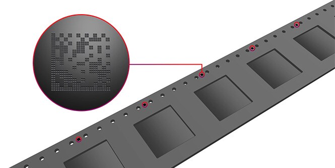Augmented photo highlighting 3M™ Polycarbonate Carrier Tape 3002's 2D barcode technology.
