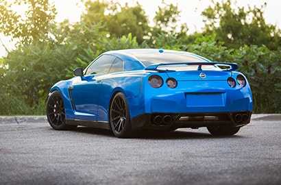 Car Wrapped with Gloss Blue Fire Wrap