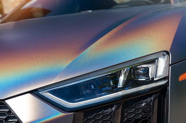 Car Wrapped with Satin Flip Psychedelic Wrap
