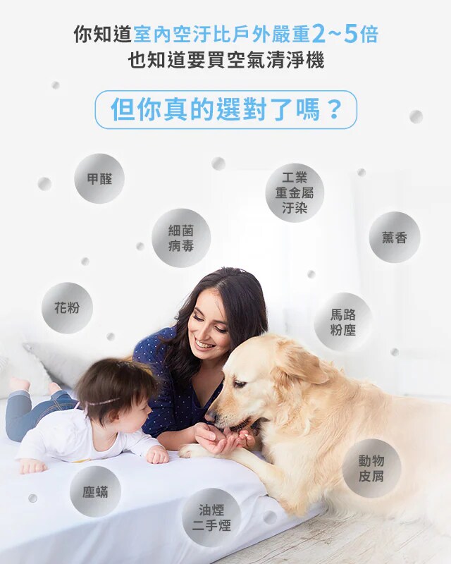 3M™ 淨呼吸™ 倍淨系列空氣清淨機-內空汙比戶外嚴重2~5倍，甲醛、塵螨、油煙二手煙、薰香、花粉、動物皮屑、細菌病毒、馬路粉塵、工業重金屬汙染