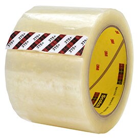 Image of a roll of Scotch® High Tack Box Sealing Tape 375+, designed for heavy-weight materials