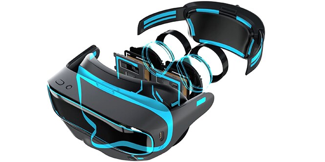 Video thumbnail of an exploded view of an AR/VR headset with key bonding components highlighted.
