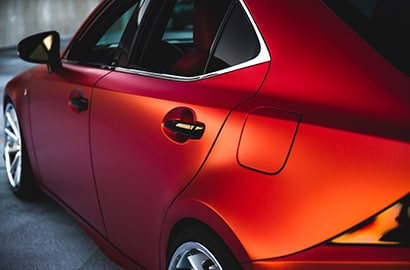 Car Wrapped with Satin Vampire Red Wrap