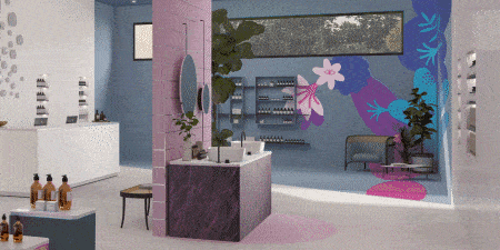 A digital rendering of a shop interior showing how 3M films can be applied for both surface design and functionality.
