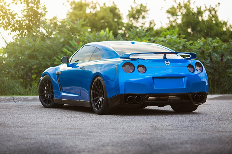 Car Wrapped with Gloss Blue Fire Wrap
