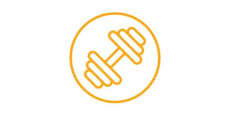 Orange dumbell icon in circle
