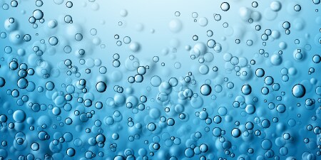 digital rendering of gas bubbles floating on a blue background
